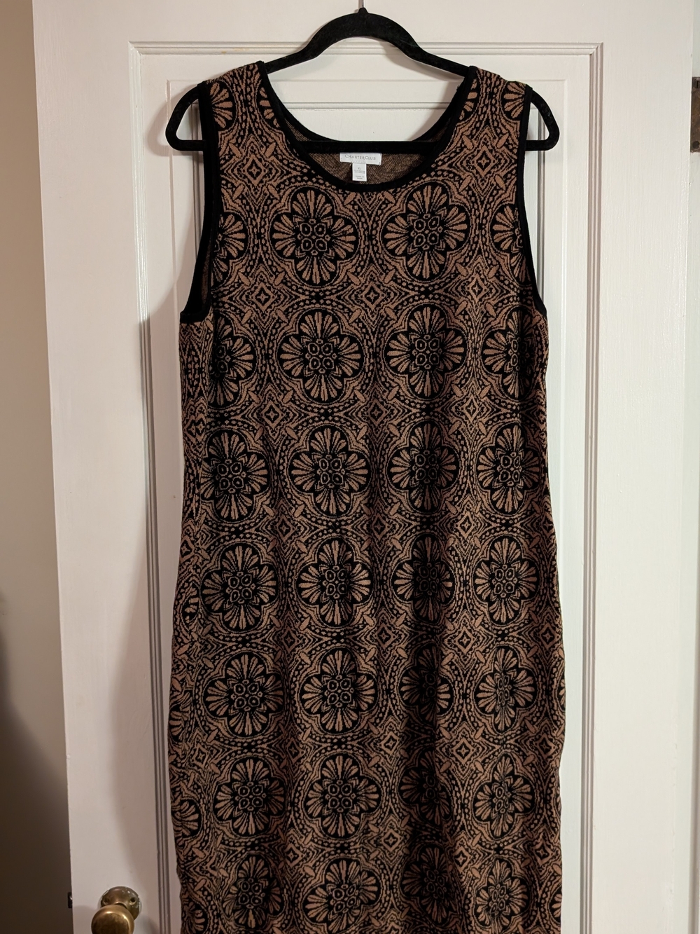 Charter Club Black and Brown Crewneck Patterned Women's Sweater Dress, XL